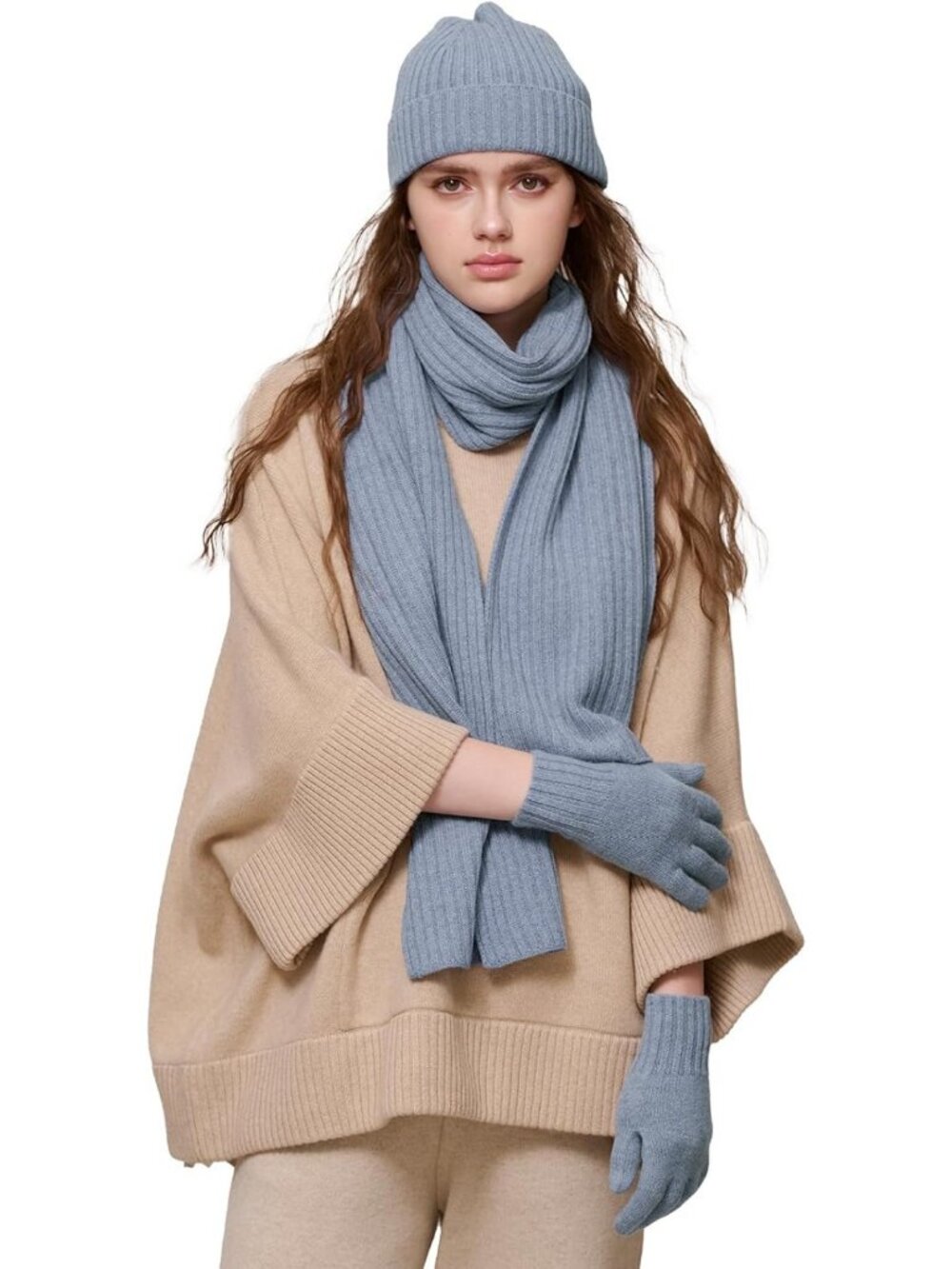 Cozy 3-in-1 Merino Wool Winter Set: Hat, Scarf & Gloves for Women, Soft & Warm